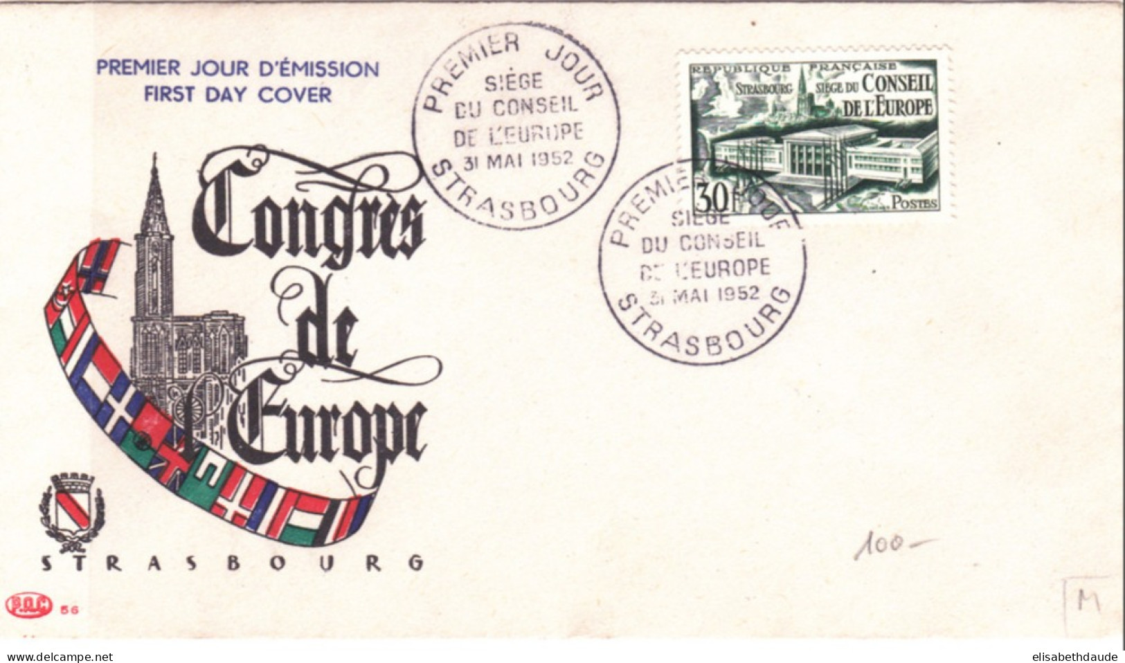 1952 - YVERT N° 923 Sur ENVELOPPE FDC De STRASBOURG - 1950-1959