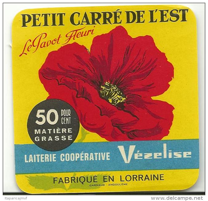 étiquette De Fromage:   Camembert  :  Vézelise  - Lorraine - Petit  Format  Carré   Coquelicot Fleur Pavot - Fromage