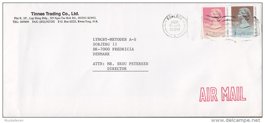 Hong Kong Airmail TINNEE TRADING Co., Ltd., KOWLOON 1990 Cover Brief QEII 90 C & 1.80 $ Stamps - Brieven En Documenten