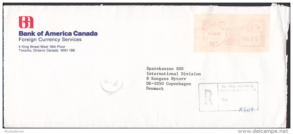 Canada Airmail Par Avion BANK OF AMERICA CANADA Registered Recommandé ADELAIDE Toronto Meter Stamp 1987 Cover Lettre - Brieven En Documenten