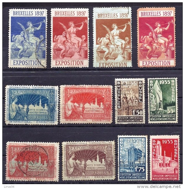 LOT DE 12  VIGNETTES DE BELGIQUE- EXPOSITION 1897 ET 1935- NEUVES ET OBLITÉRÉES- DES ADHÉRENCES AU VERSO- - Erinnophilie [E]