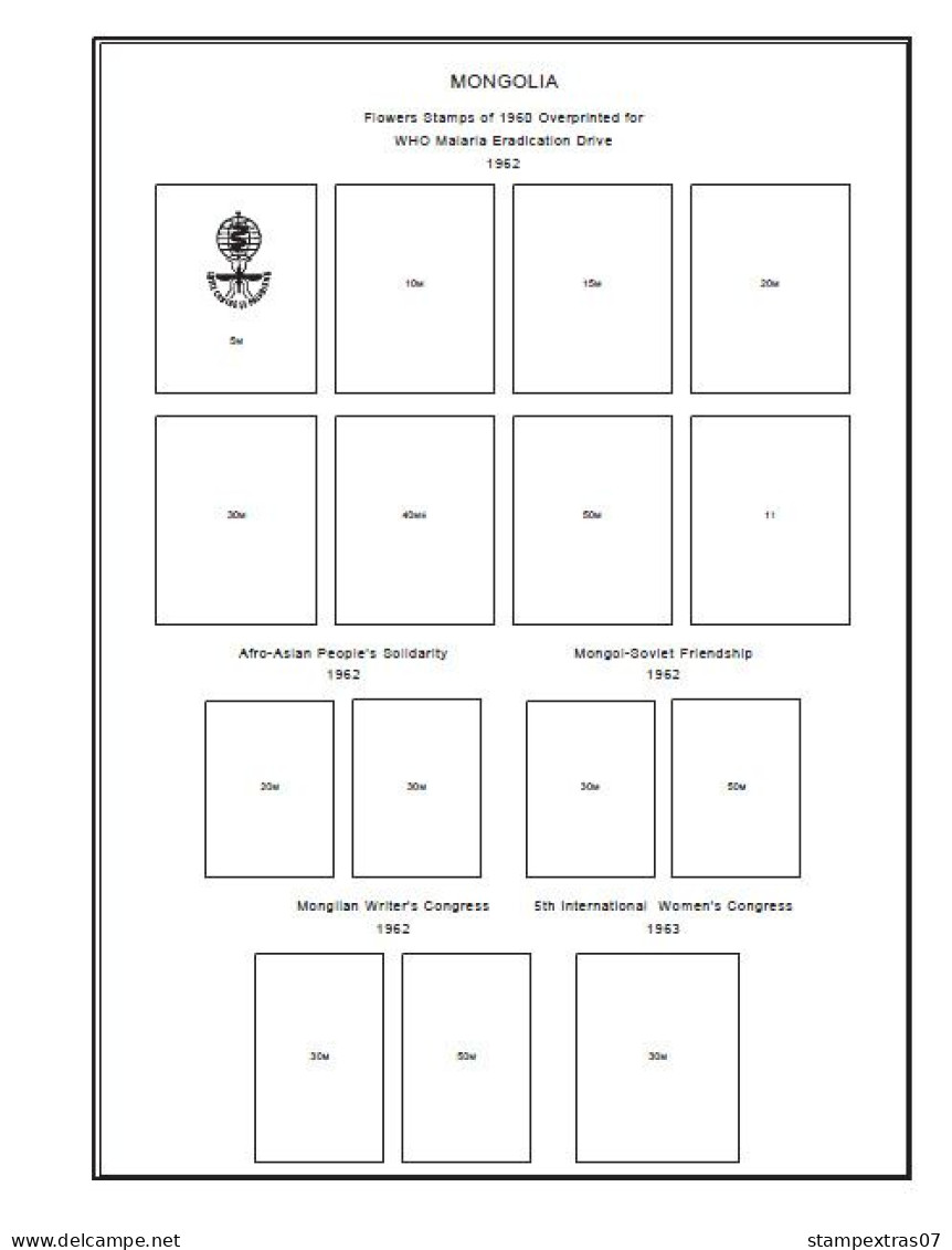 MONGOLIA STAMP ALBUM PAGES 1924-2010 (642 pages)