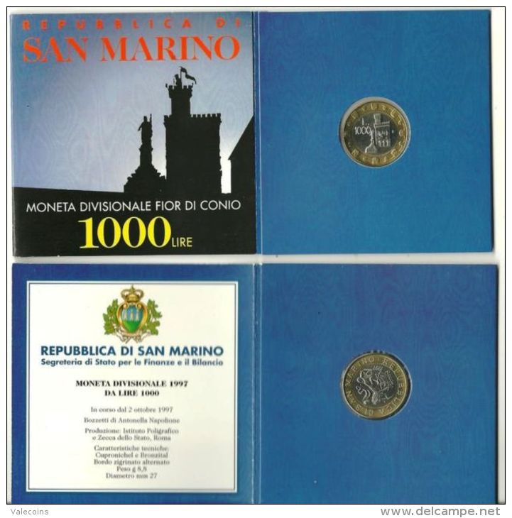 SAN MARINO - 1997 - 1000 Lire - KM 368 - UNC Bimetallic In Original Folder              BIMETALLIQUE - San Marino