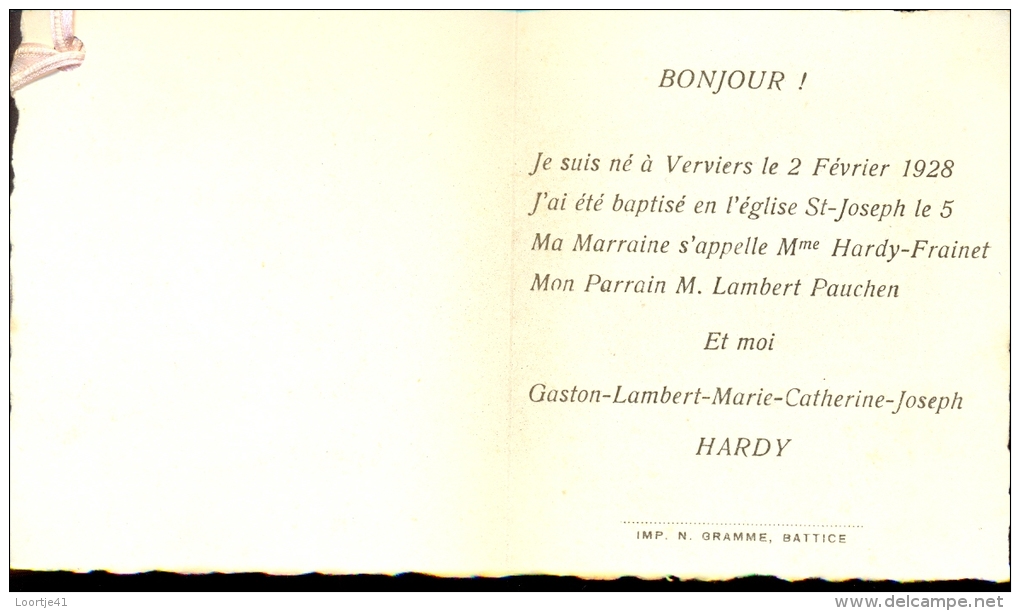 Devotie Geboortekaartje Gaston Hardy - Verviers 2 - 2 - 1928 - Nacimiento & Bautizo