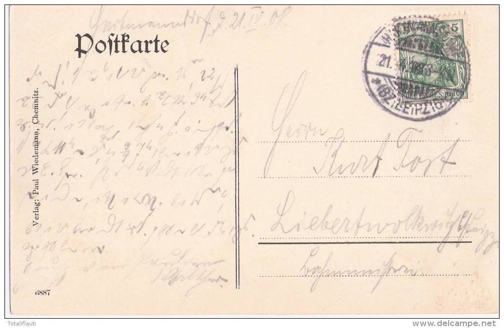 HARTMANNSDORF Bei Chemnitz Hotel Zum Kronprinz Belebt 21.4.1908 Gelaufen Steno Text - Hartmannsdorf