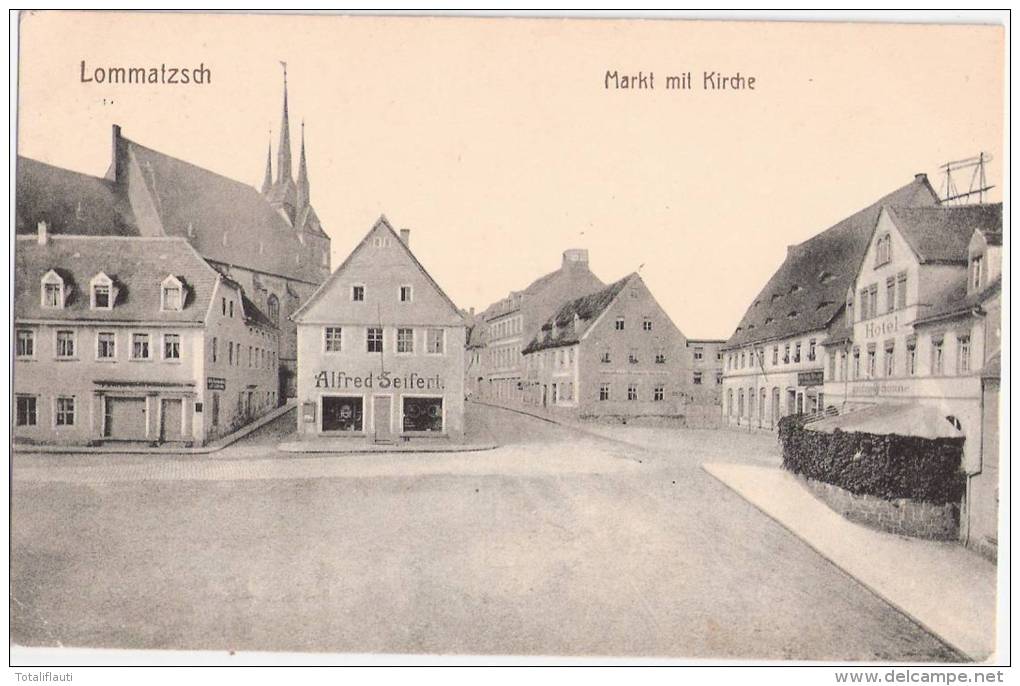 LOMMATZSCH Markt M Kirche Hotel Goldene Sonne Alfred Seifert Feldpost 19.9.1917 Gelaufen - Lommatzsch