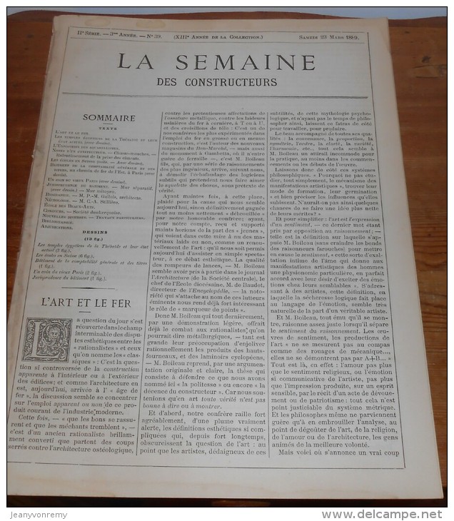 La Semaine Des Constructeurs. N°39.  23 Mars1889 . Bâtiment De La Comptabilité Du Chemin De Fer De L´Est. - Revues Anciennes - Avant 1900