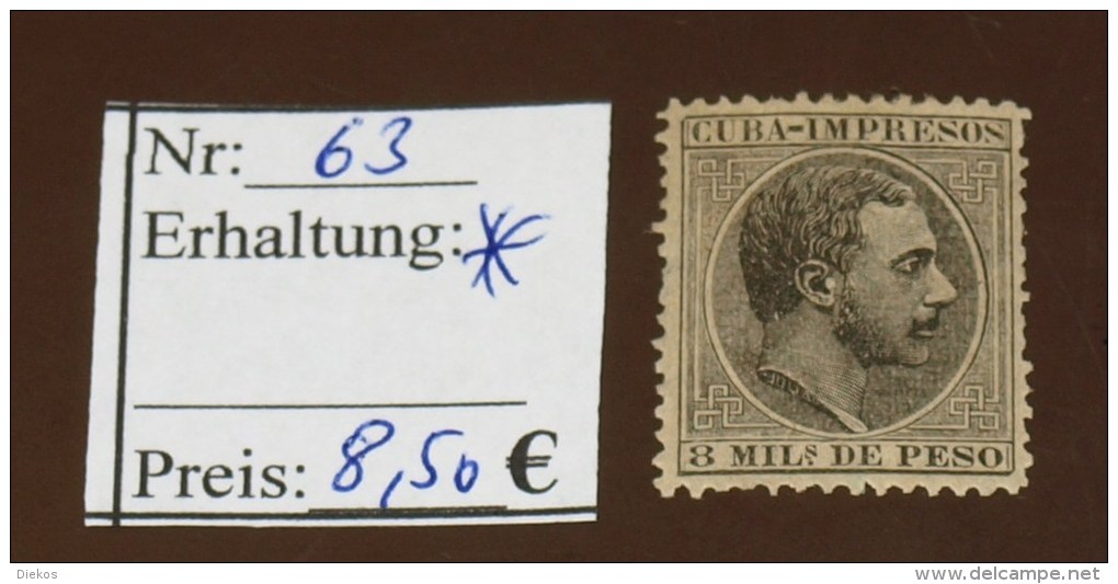 Cuba Michel  Nr:  63   * MH Falz    #3388 - Cuba (1874-1898)