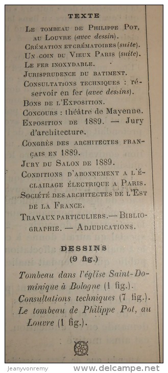 La Semaine Des Constructeurs. N°41. 6 Avril 1889 . Tombeau De Philippe Pot, Au Louvre. - Magazines - Before 1900