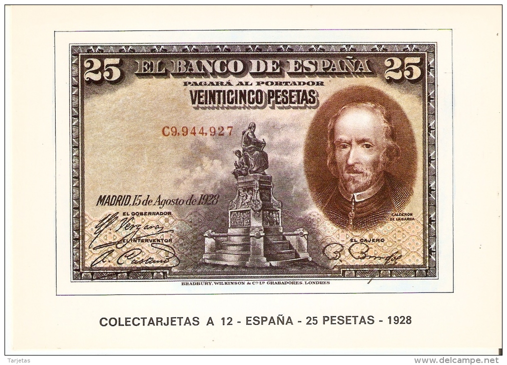 POSTAL DE ESPAÑA DE UN BILLETE DE 25 PTAS DEL AÑO 1928 (BANKNOTE) - Monete (rappresentazioni)