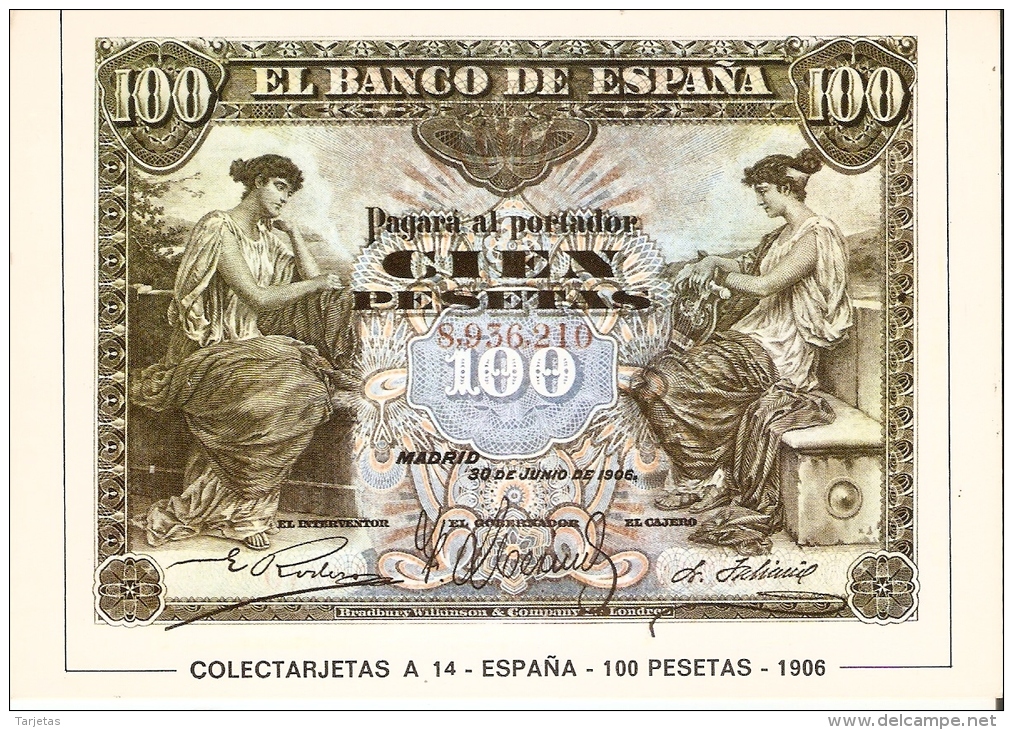 POSTAL DE ESPAÑA DE UN BILLETE DE 100 PTAS DEL AÑO 1906 (BANKNOTE) - Monedas (representaciones)