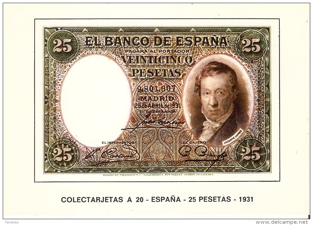 POSTAL DE ESPAÑA DE UN BILLETE DE 25 PTAS DEL AÑO 1931 (BANKNOTE) - Monete (rappresentazioni)