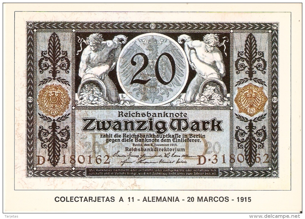 POSTAL DE ESPAÑA DE UN BILLETE DE ALEMANIA DE 20 MARCOS DEL AÑO 1915 (BANKNOTE) - Monnaies (représentations)