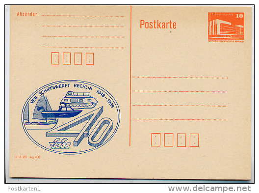 DDR P86II-26-88 C27 Postkarte Privater Zudruck SCHIFFSWERFT RECHLIN 1988 - Private Postcards - Mint