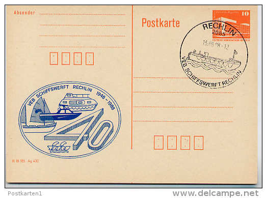 DDR P86II-26-88 C27 Postkarte Privater Zudruck SCHIFFSWERFT RECHLIN Sost. 1988 - Cartes Postales Privées - Oblitérées