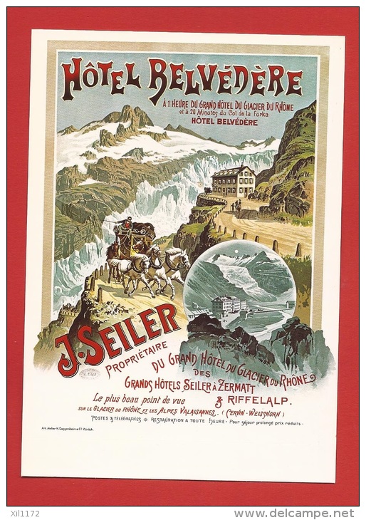 YDiFurk-25 Repro Hotel Belvédère, Hotel Seiler Glacier Du Rhône Pferdepost Poste Diligence, Kütsche. Nicht Gelaufen - Other & Unclassified