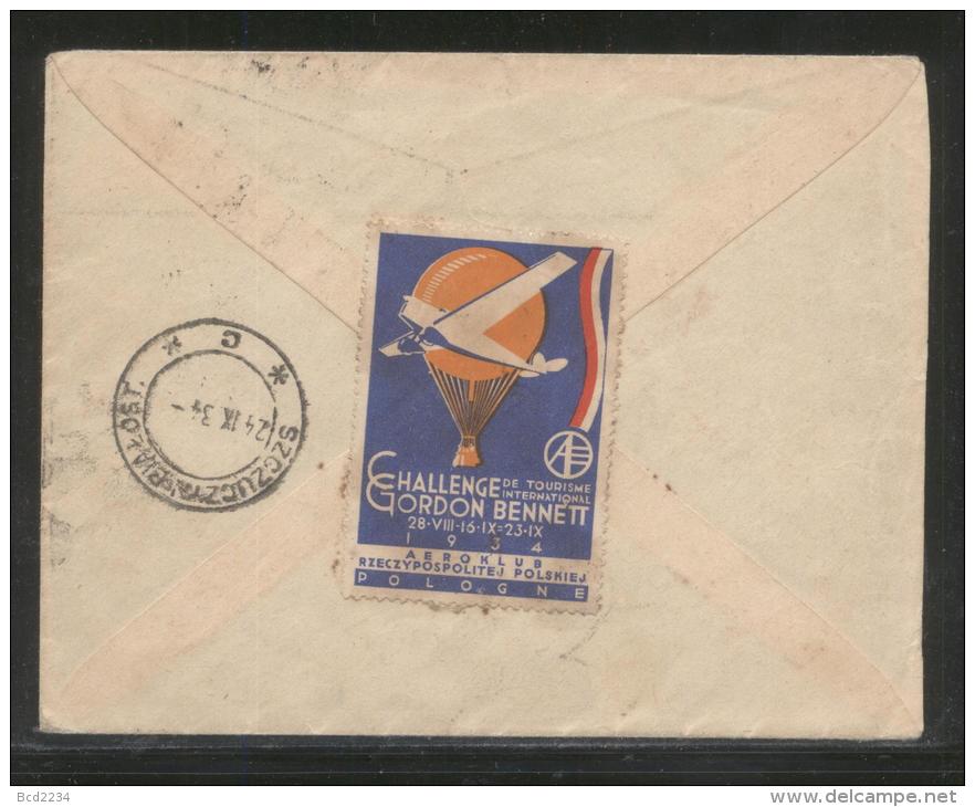 POLAND 1934 GORDON BENNETT BALLOON RACE COVER FLOWN SYRENA FROM WARSZAWA TO SZCZUCZYN BIALYSTOCKI LABEL ON REVERSE - Ballons