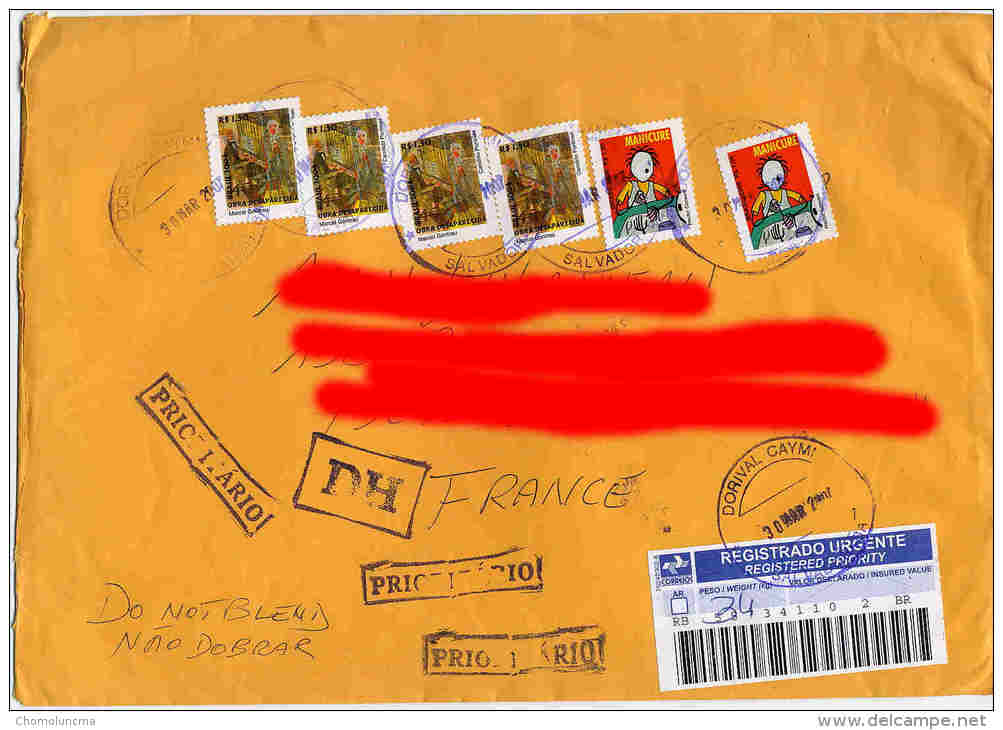 Brasil Registered Cover To France Voyagé Recommandé Paints Candido Portinari Hector Consani Manucure - Covers & Documents