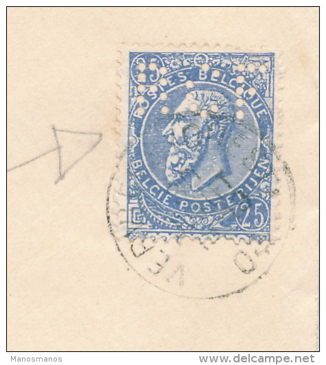 452/21 - Lettre TP Fine Barbe 25 C VERVIERS 1904 - PERFORE R.C.F. Entete R. Centner Fils - Verso TB Vignette Expo Liège - 1863-09