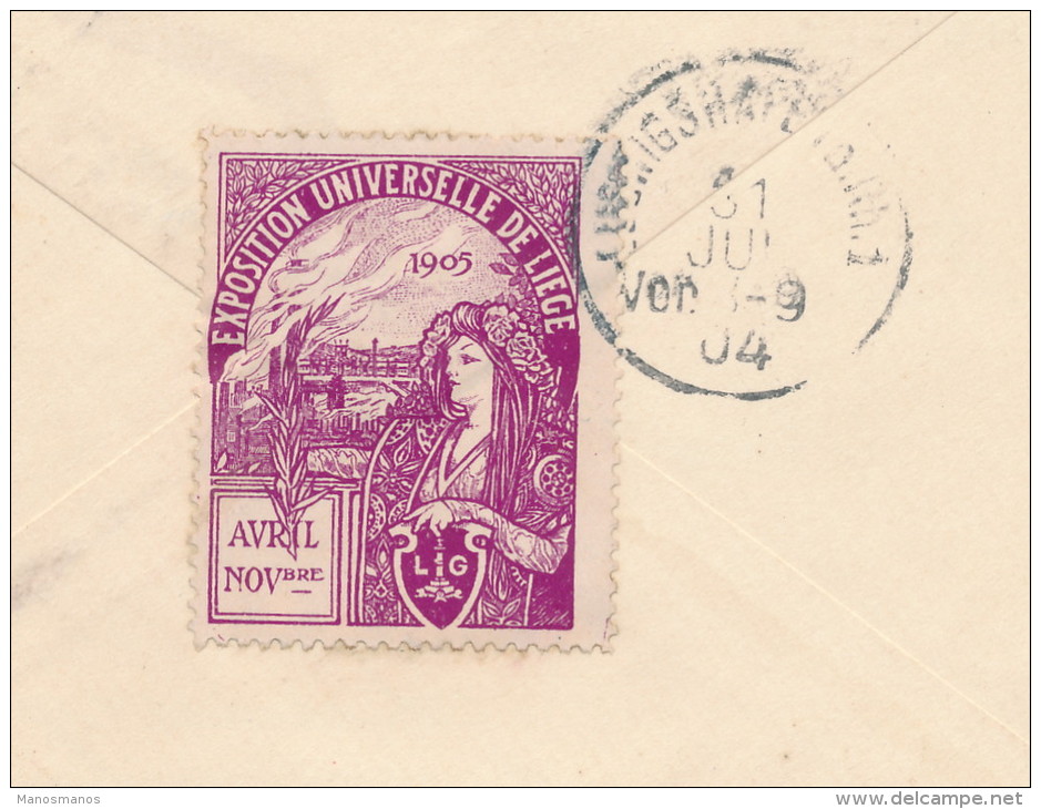 452/21 - Lettre TP Fine Barbe 25 C VERVIERS 1904 - PERFORE R.C.F. Entete R. Centner Fils - Verso TB Vignette Expo Liège - 1863-09