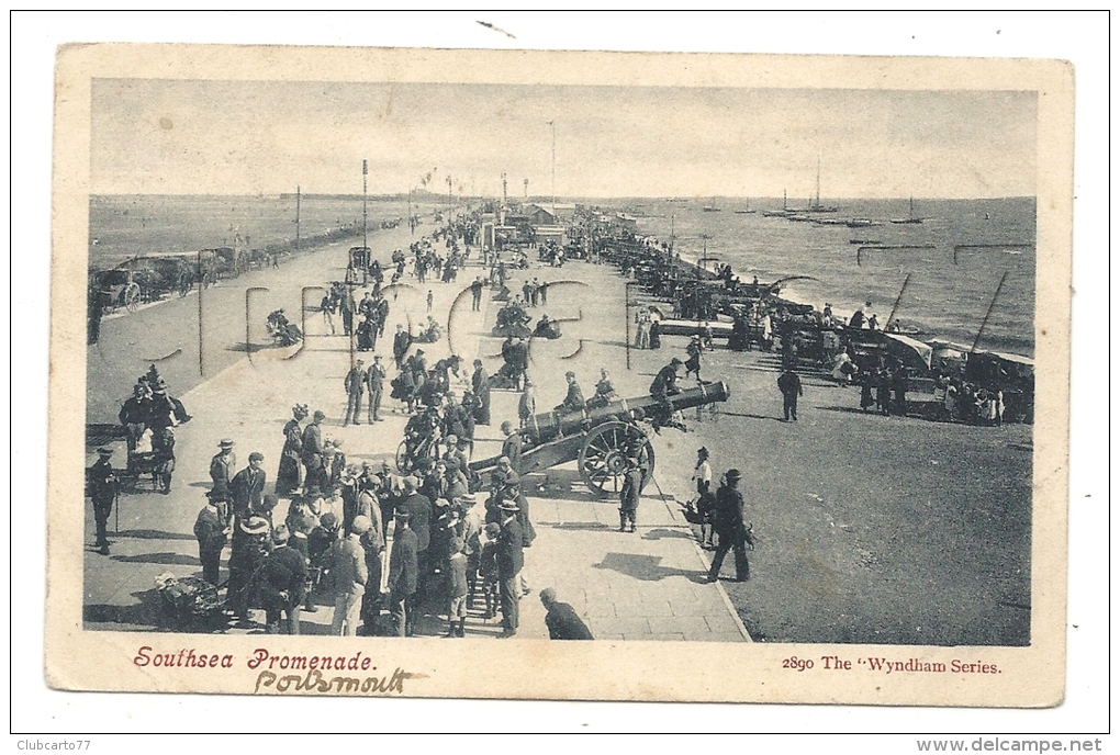 Portsmouth (Royaume-Uni, Hampshire) : Southsea Promenade With A Gun In 1910 (lively). - Portsmouth