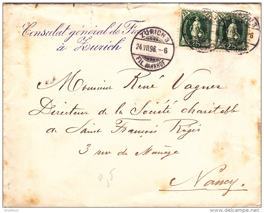 Zurich 3 Fil. Bahnhof 1896 - Lettre Brief Cover - Lettres & Documents