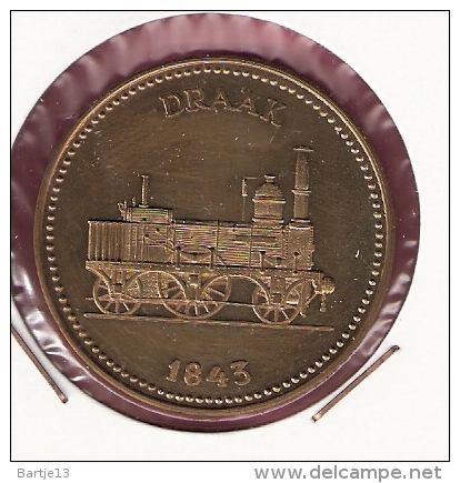 PENNING 150 JAAR SPOORWEGEN TREIN DRAAK 1843 20,2gr. 42 Mm - Professionnels/De Société