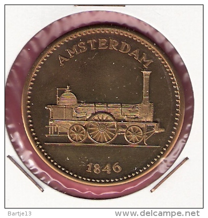 PENNING 150 JAAR SPOORWEGEN TREIN  AMSTERDAM 1846 20,2gr. 42 Mm - Professionnels/De Société