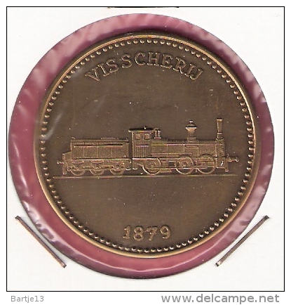 PENNING 150 JAAR SPOORWEGEN TREIN VISSCHERIJ 1879 20,2gr. 42 Mm - Professionali/Di Società