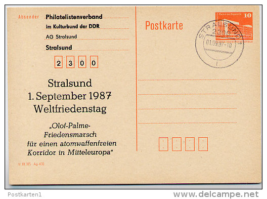 DDR P86II-2b-87 C3  Privater Zudruck WELTFRIEDENSTAG Stralsund Stpl. 1987 - Privé Postkaarten - Gebruikt