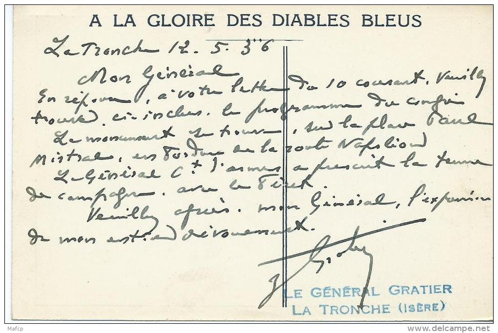 LA TRONCHE - A LA GLOIRE DES DIABLES BLEUS Signature Du Général Gratier - Monuments Aux Morts