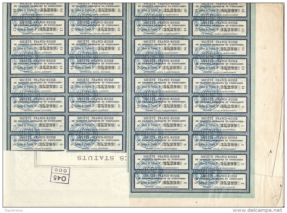 Société Franco-Russe Produits Chi Action De Priorité De Cent Francs Au Porteur Avec Coupons D'intérêt Et D'amortissement - Russland