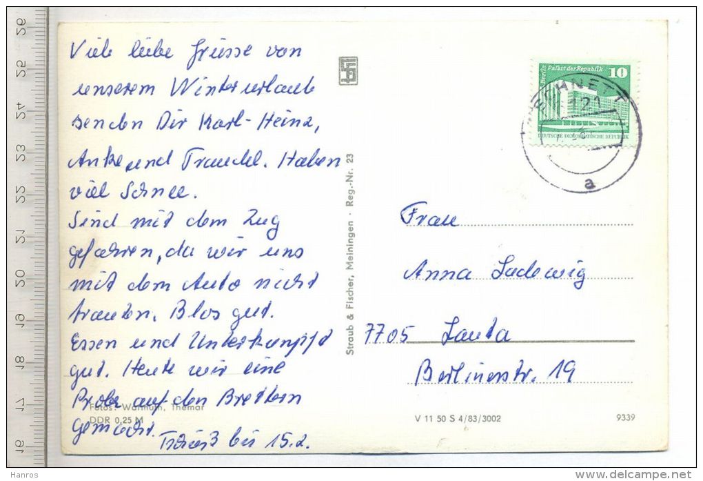 Schnett/Thür. Wald, Um 1970/1980, Verlag: Straub & Fischer,  Postkarte Mit Frankatur, Mit Stempel, SCHNETT - Masserberg
