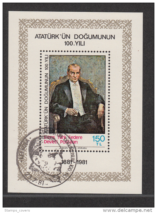 CYPRUS-TURQUEY USED MICHEL BL 2 ATATÜRK - Used Stamps