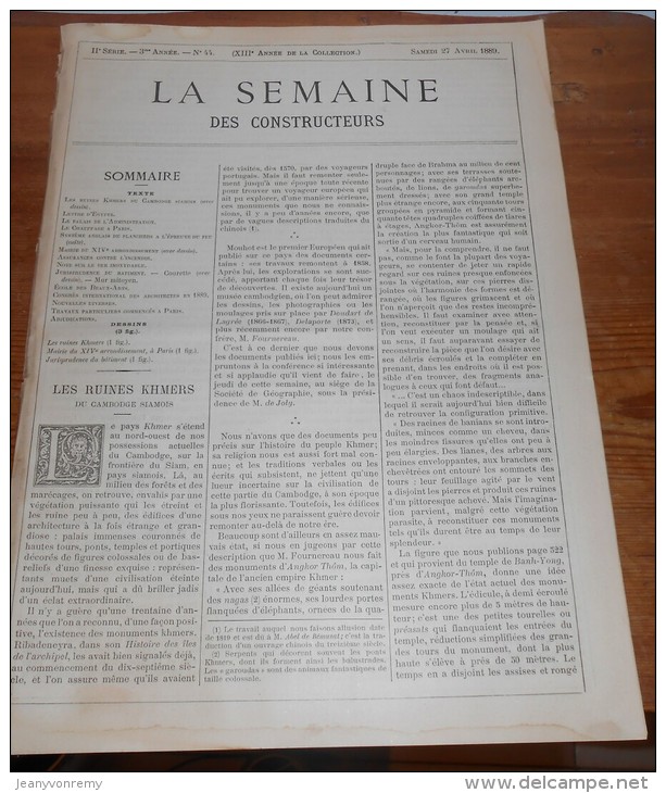 La Semaine Des Constructeurs. N°44. 27 Avril 1889 . Mairie Du XIVe Arrondissement. Tourelle Du Temple De Banh-Yong. - Magazines - Before 1900