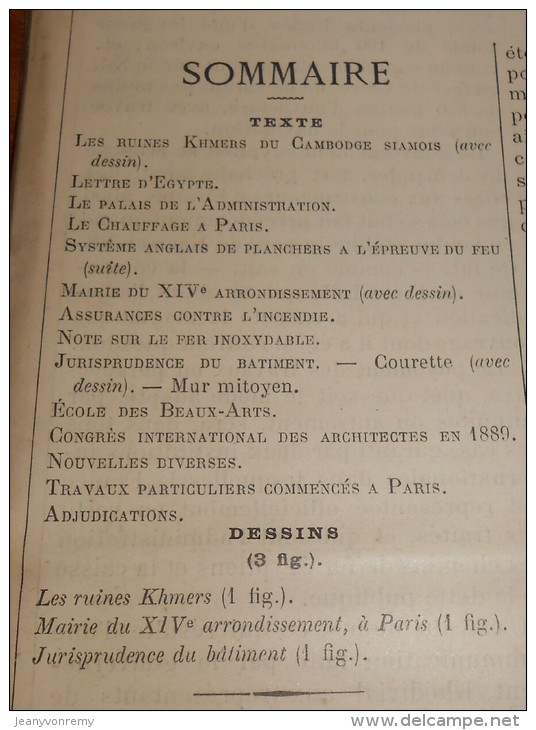 La Semaine Des Constructeurs. N°44. 27 Avril 1889 . Mairie Du XIVe Arrondissement. Tourelle Du Temple De Banh-Yong. - Magazines - Before 1900