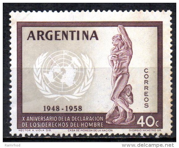 ARGENTINA 1959 10th Anniv  Declaration Of Human Rights. - 40c U.N. Emblem & Dying Captive MH SOME RUST ON BACK - Neufs