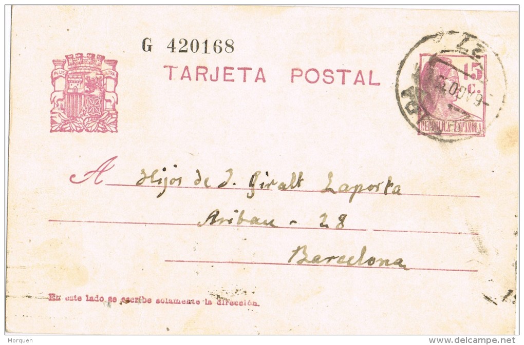 5110. Entero Postal LERIDA 1935, Republica - 1931-....