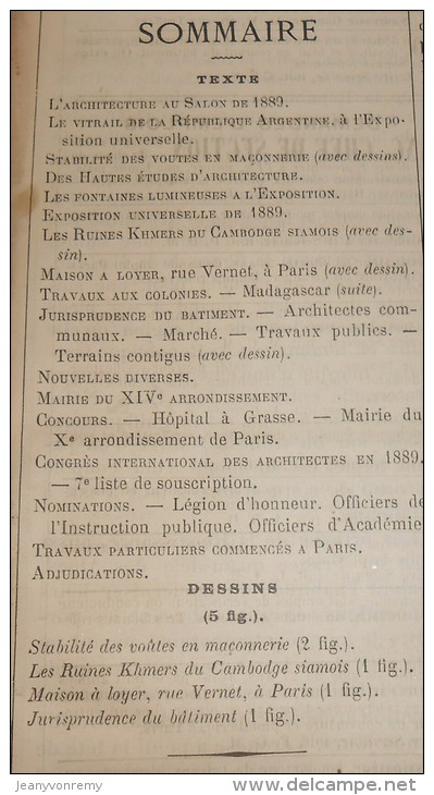 La Semaine Des Constructeurs. N°46. 11 Mai 1889 . Maison à Loyer, Rue Vernet à Paris. Anghor-Vat. - Revues Anciennes - Avant 1900