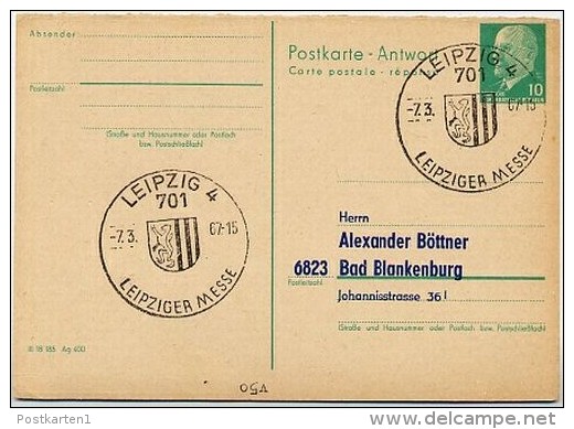 STADTWAPPEN LEIPZIG 1967 Auf DDR P77A Antwort-Postkarte ZUDRUCK BÖTTNER #3 - Enveloppes