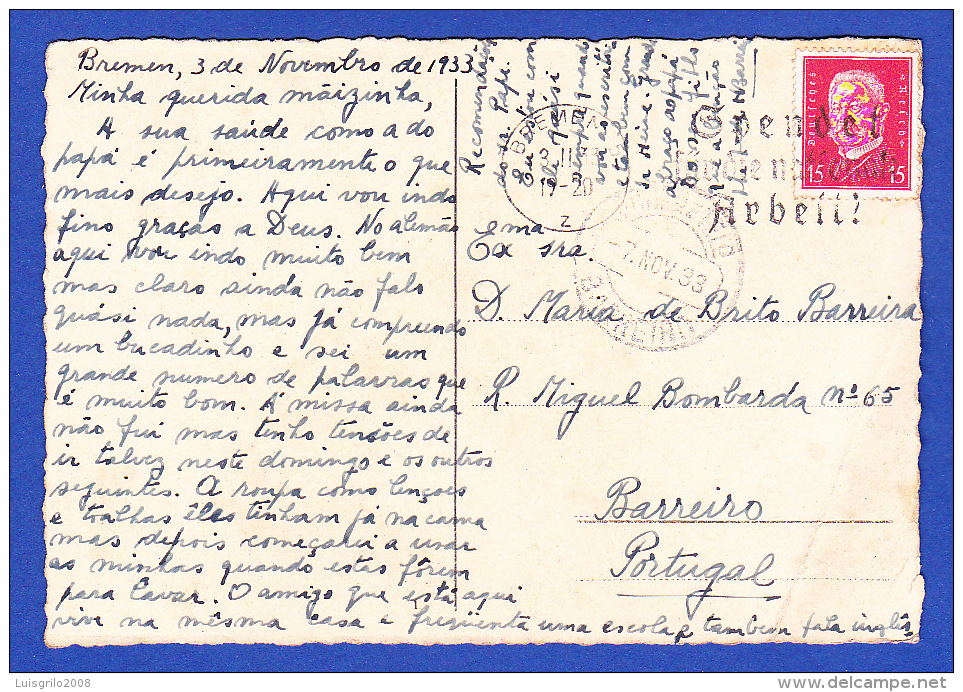 CARTE POSTALE BREMEN-- CACHET  BREMEN - 3.11.1933  -  2 SCANS - Briefe U. Dokumente