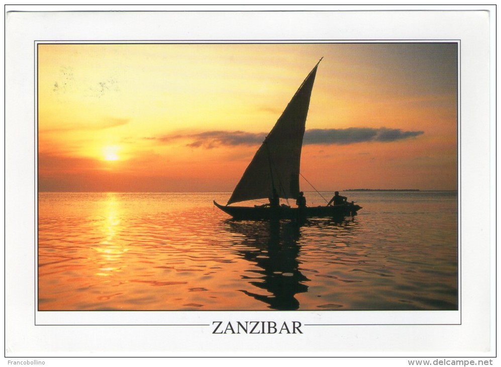 TANZANIA-ZANZIBAR FISHING BOAT NGALAWA AT SUNSET / THEMATIC STAMP-WATER ANIMALS - Tanzania