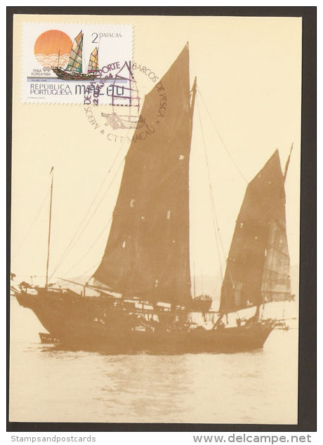 Macau Bateau De Pêche Traditionnel Carte Maximum 1984 Macao Traditional Fishing Boat Maxicard - Maximum Cards