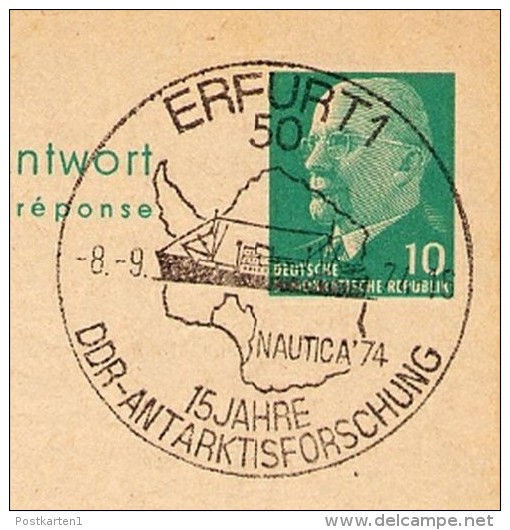 RESEARCH ANTARCTICA Erfurt 1974 On East German Reply Card P77A Private Print BOETTNER #4 - Research Programs