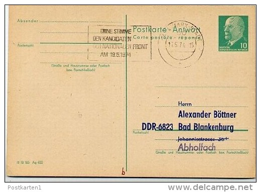 KOMMUNALWAHLEN Karl-Marx-Stadt 1974 Auf DDR P77A Antwort-Postkarte ZUDRUCK #4 - Cartes Postales Privées - Oblitérées