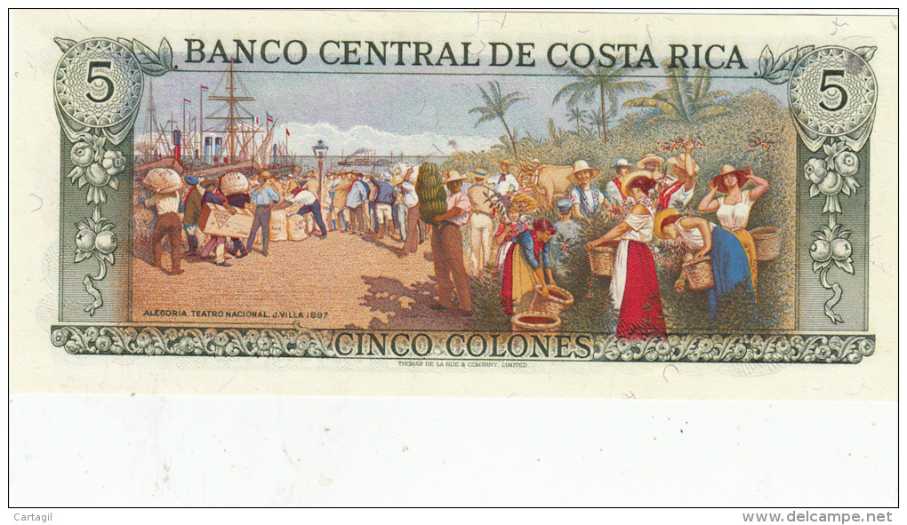 Billets - B997 -  Costa Rica    - Billet  Cinco Colones  ( Type, Nature, Valeur, état... Voir 2 Scans)-Envoi Gratuit - Costa Rica