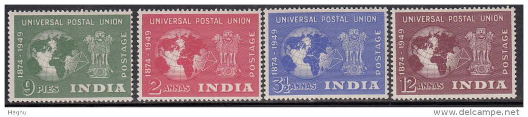 India MLH 1949, Set Of 4, U.P.U. UPU, Globe, Good Condition - Unused Stamps