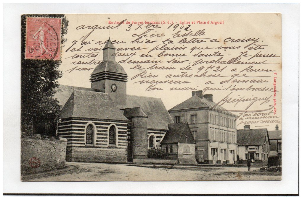 FORGES-les-EAUX - Eglise Et Place D´ARGUEIL (1903) // CPA Dos Simple - Altri & Non Classificati