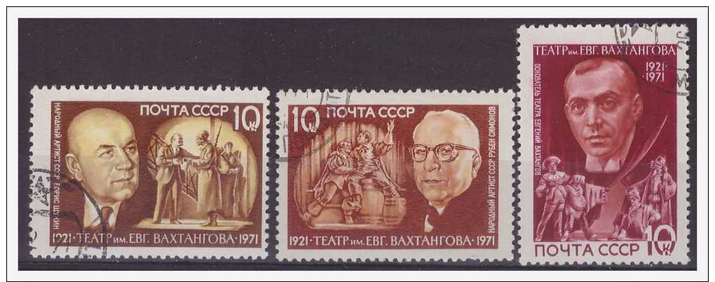 **5** - Russia & URSS 1971 - Cinquantenario Del Tetro Di Stato Di E. Wachtangov A Mosca - 3 Val.  Oblit. - Belli - Usati