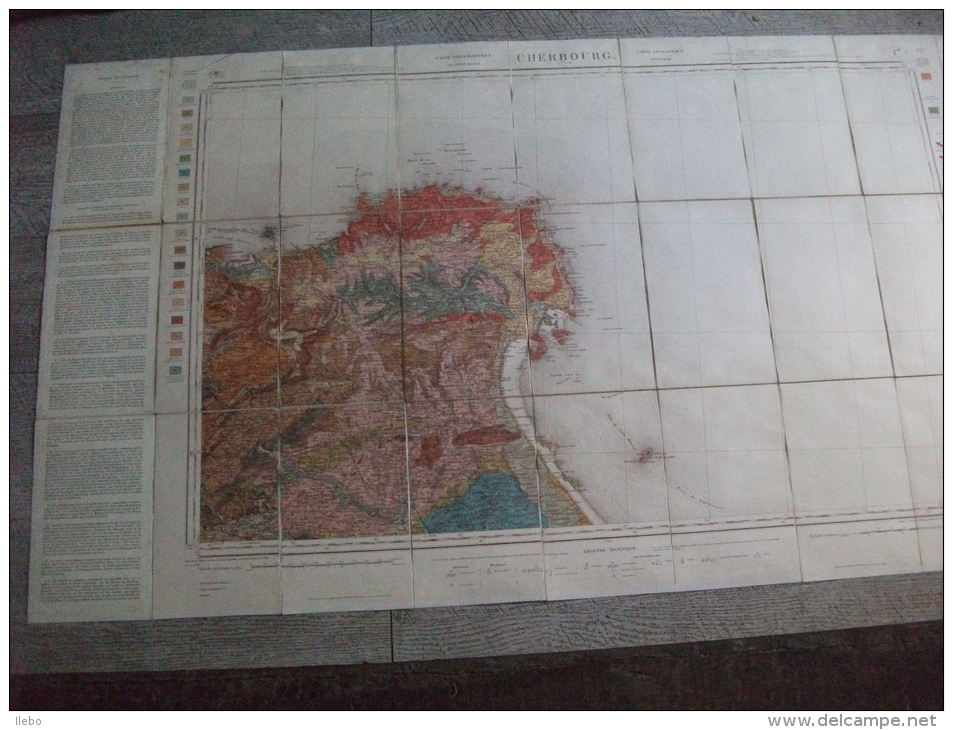 Cherbourg Carte Géologique Détaillée Topographique 1930 Notice De Bigot Entoilée - Topographische Karten